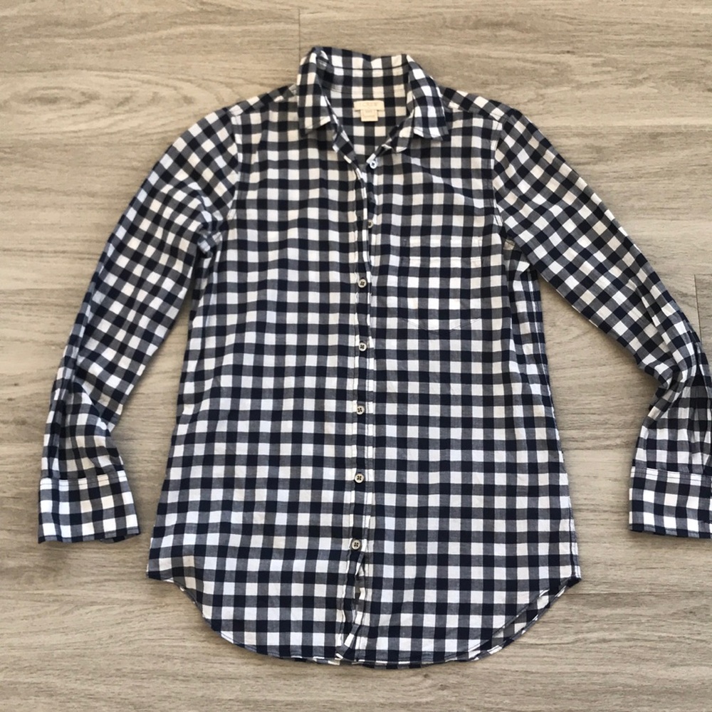 J Crew Factory Navy and White Gingham Buttonup